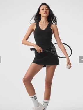 Alo Yoga Airbrush Real Dress Black Built In Shorts Tennis Athletic Dress Size S